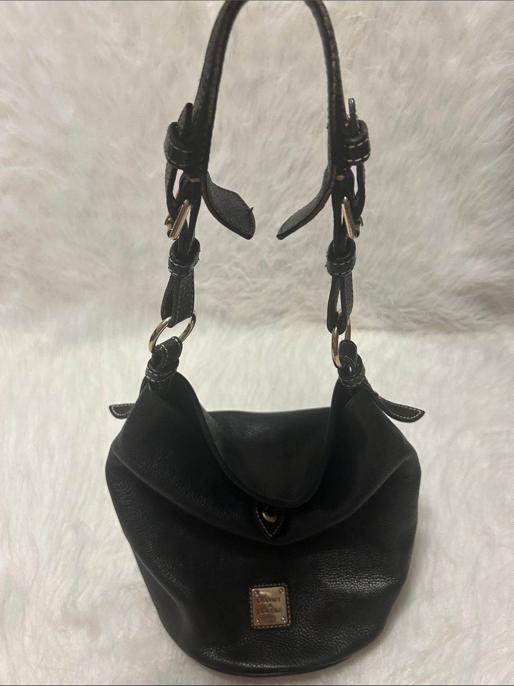 Dooney & Bourke Black Leather Shoulder Bag with silver Hardware.